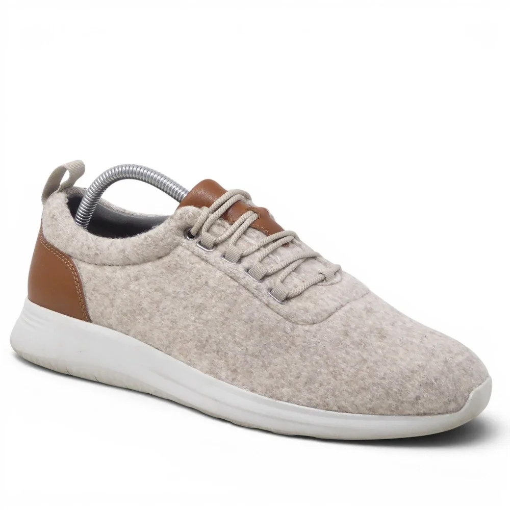 Johnston & Murphy Mens Amherst Wool U-Throat Sneakers Beige Wool Blend Size 8.5